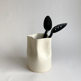 White Satin Ceramic Pinched Vase