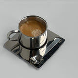 Stainless Steel Venice Mirror Mug Set with Saucer and Spoon